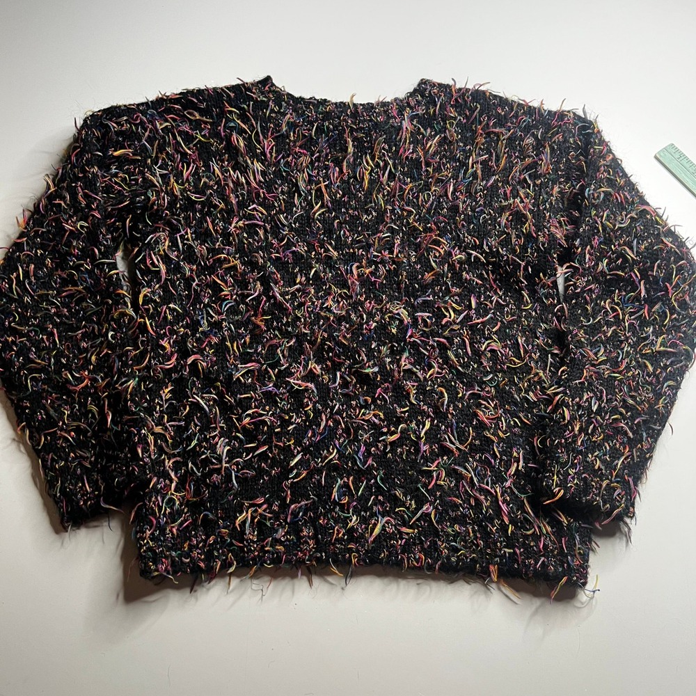 Vintage Pasta Mohair Blend Confetti Eyelash Knit Sweater Black Multi Color Small